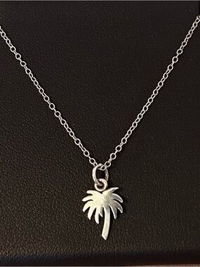 925 Sterling Silver Palm Tree Pendant Necklace (18”)